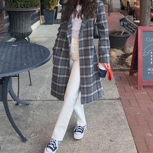 Grey Bandit Le Lis Gray Plaid Wool Blend Coat Size S